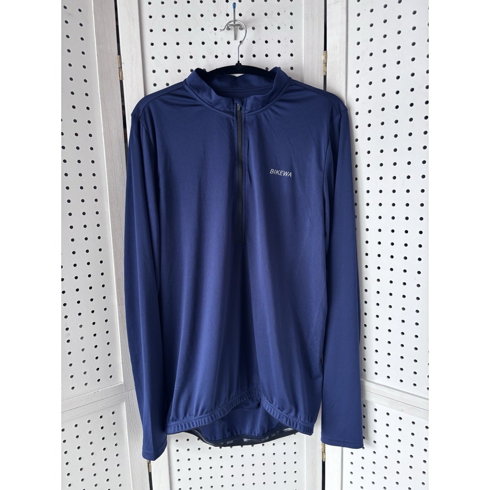 Bikewa Men's‎ Lg Navy Blue 1/4 Zip Cycling Jersey Long SLV Shirt Active Biking